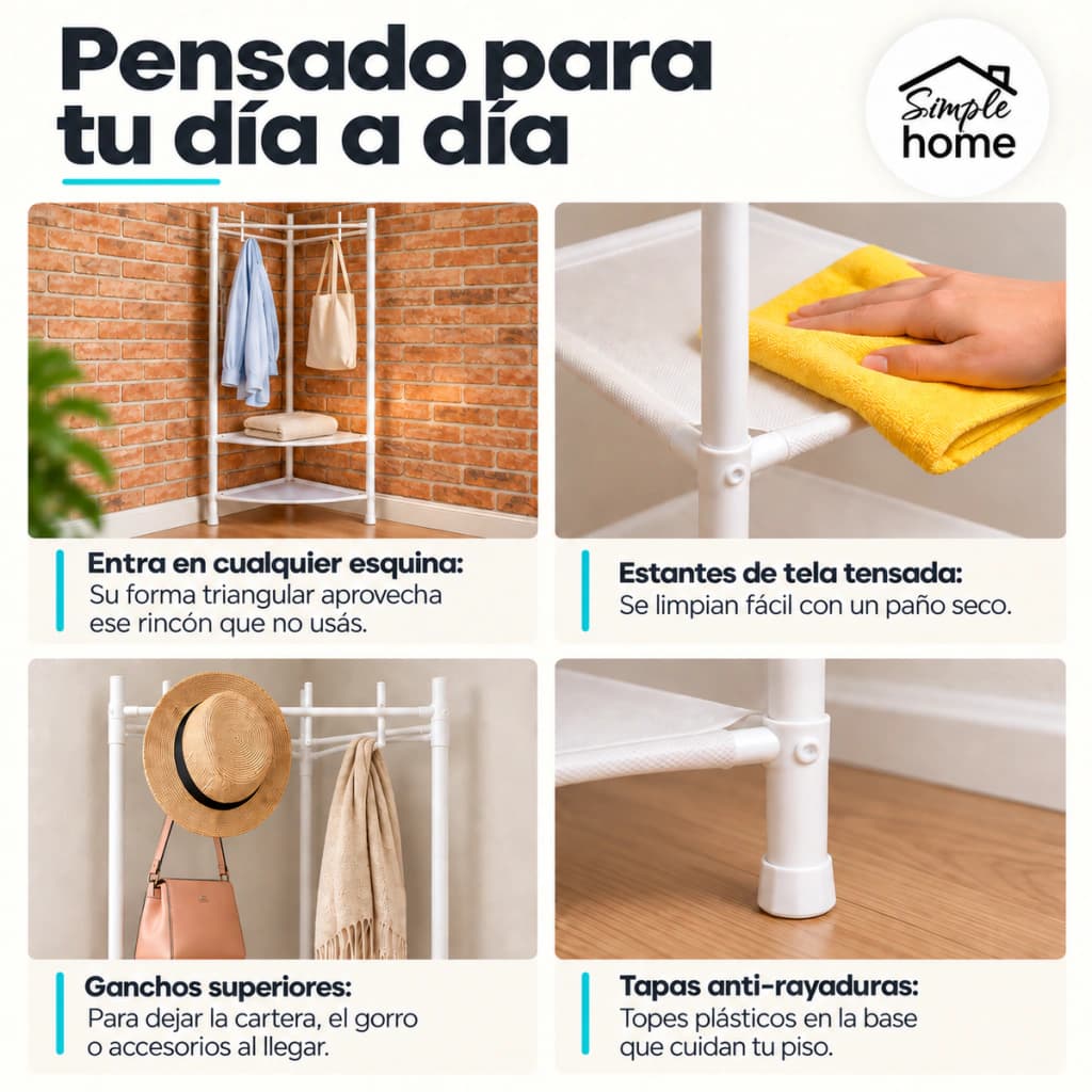 Perchero Esquinero De Pie 90° Liviano Organizador | Simple Home — Negro