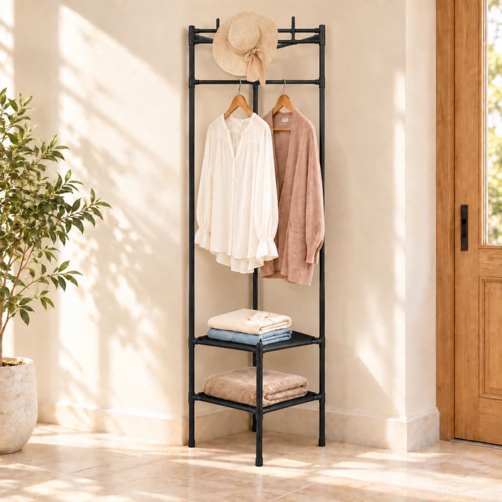 Perchero Esquinero De Pie 90° Liviano Organizador | Simple Home — Negro