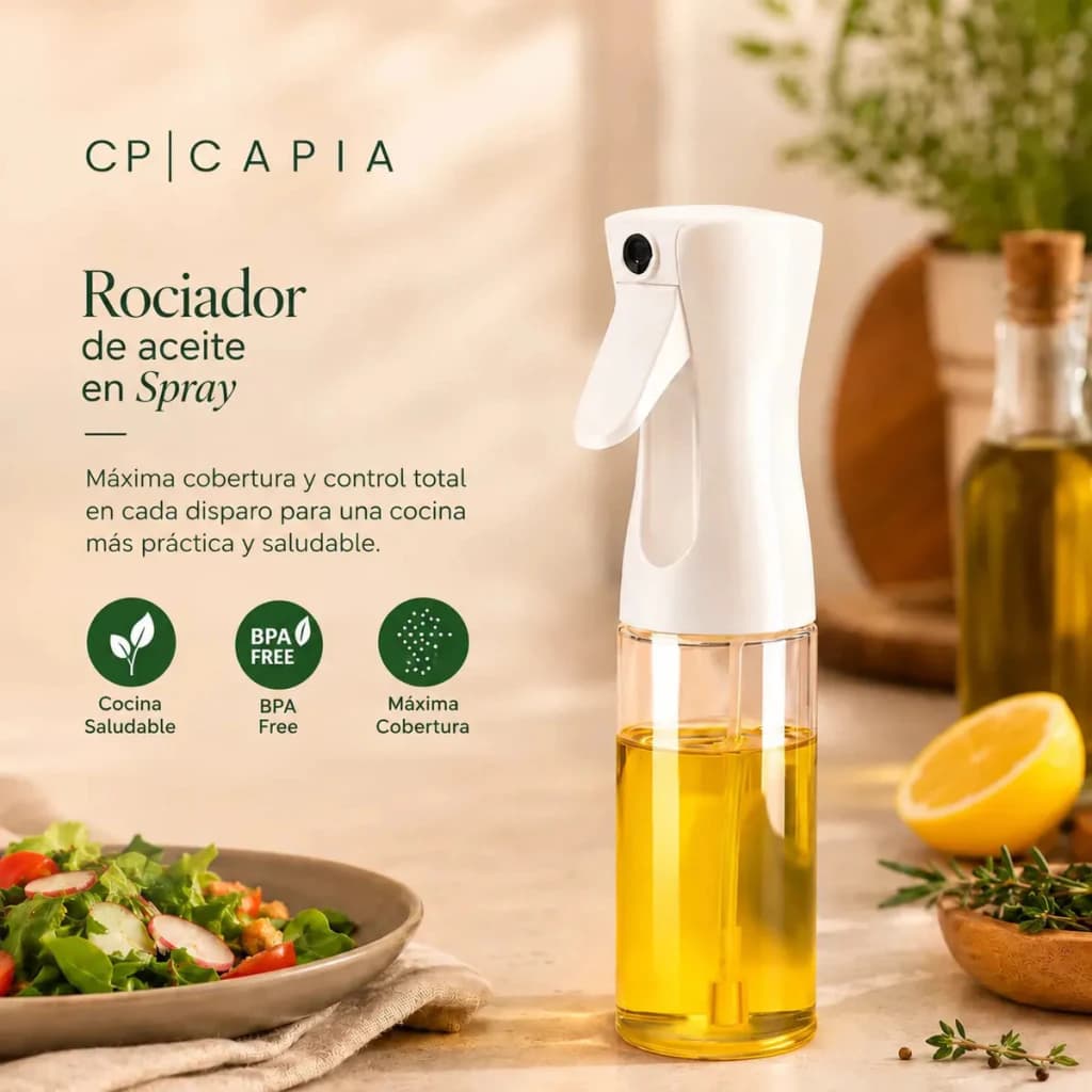 Aceitera Spray Rociador de Aceite de Vidrio 220 ml — Cocina más sano | Capia