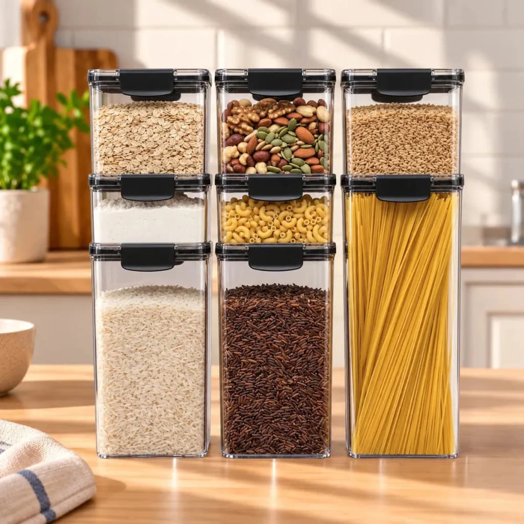 Set 8 Frascos Herméticos Apilables Organizadores de Alacena 1.8 L — Negro | Capia