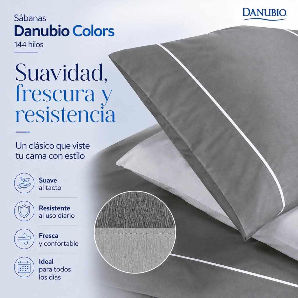 Juego de Sábanas Danubio Colors 2 Plazas 144 Hilos Algodón-Poliéster — Blanco