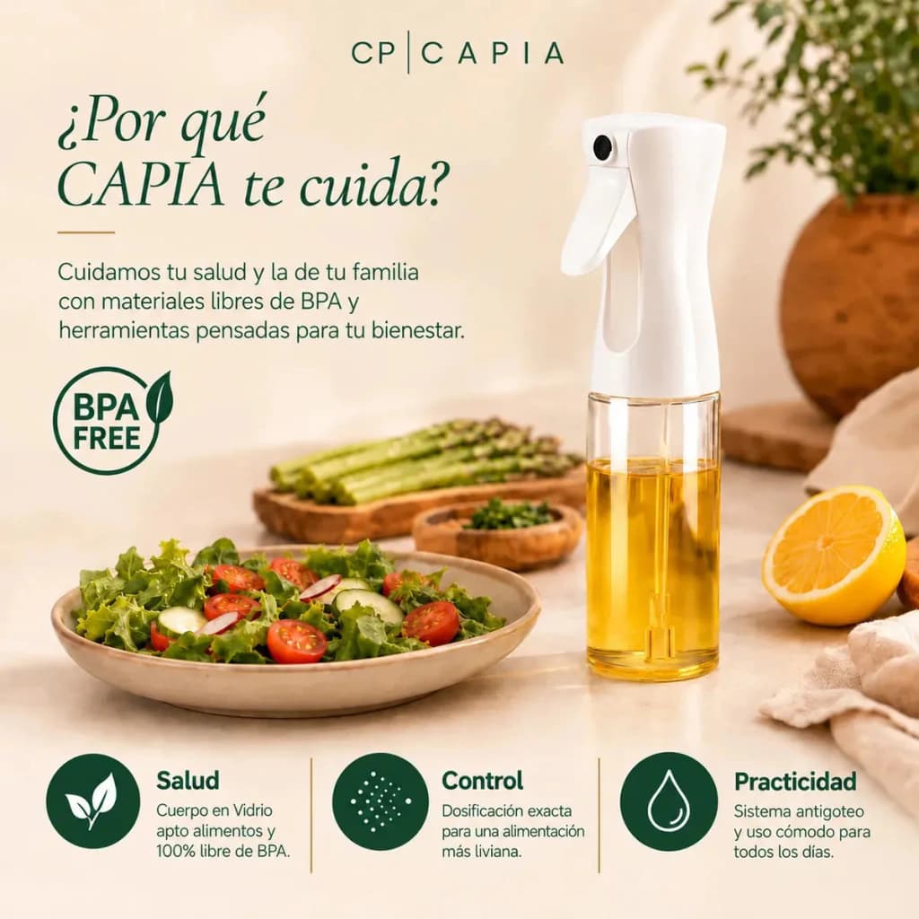 Aceitera Spray Rociador de Aceite de Vidrio 220 ml — Cocina más sano | Capia