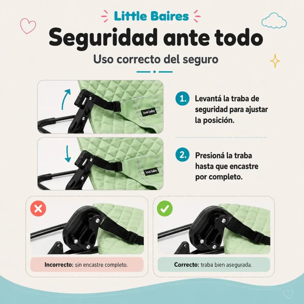 Mecedora Reclinable para Bebé 4 Posiciones con Arco Didáctico — Little Baires — Verde