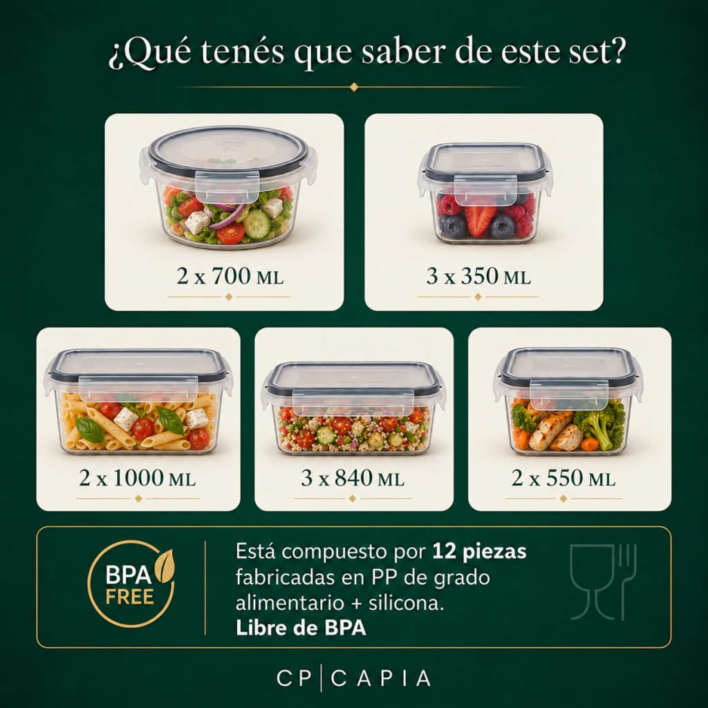 Set x12 Tápers Herméticos Capia BPA Free + Etiquetas y Marcador