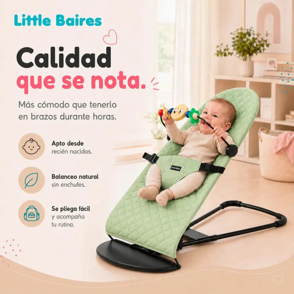 Mecedora Reclinable para Bebé 4 Posiciones con Arco Didáctico — Little Baires — Verde