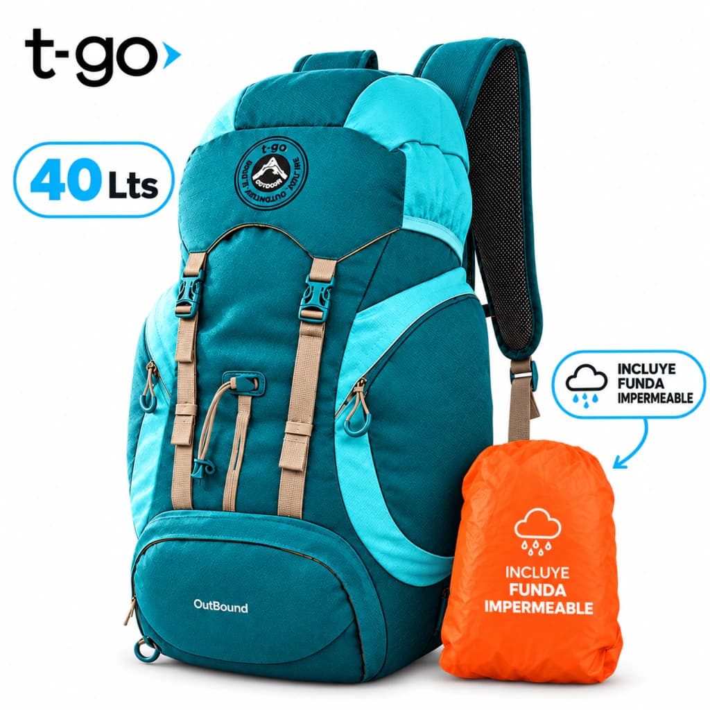 Mochila Mochilera 40L Camping Trekking | Ergonómica, Impermeable y Ultra Cómoda T-GO XS505 — Azul / Liso