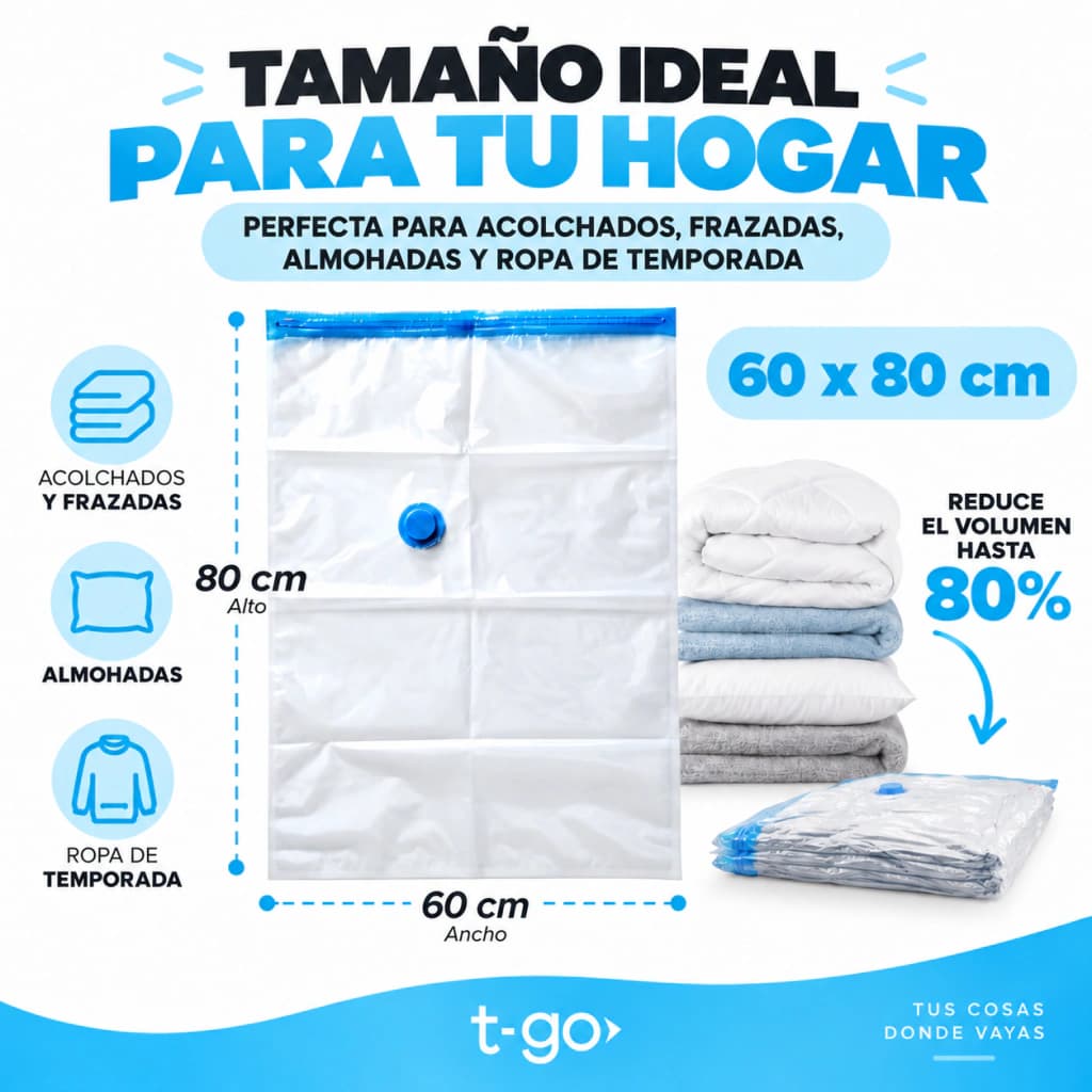Combo De Bolsas Al Vacío Set X 15 Unid 60 X 80 Valija Ropa Mediana Y Grande + Bomba