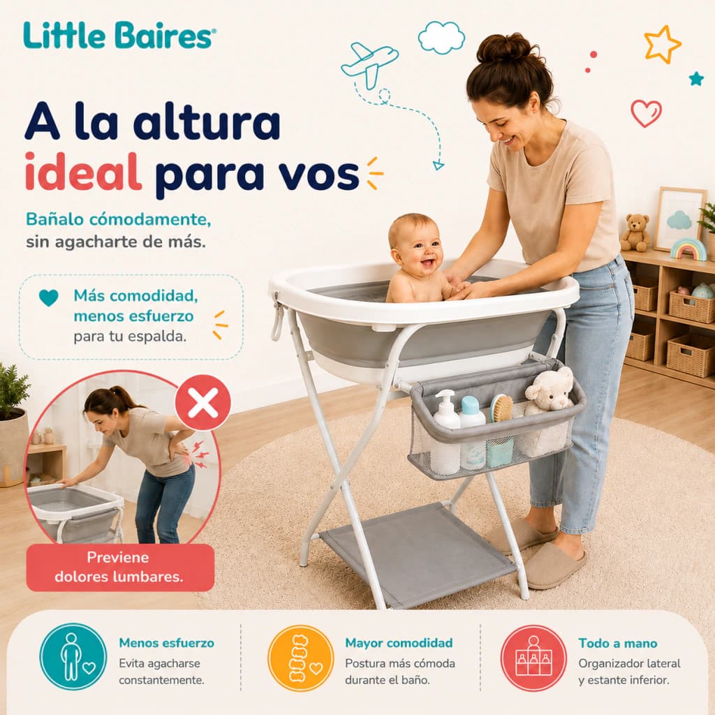 Bañera Plegable Bebé Moonie con Soporte y Termómetro