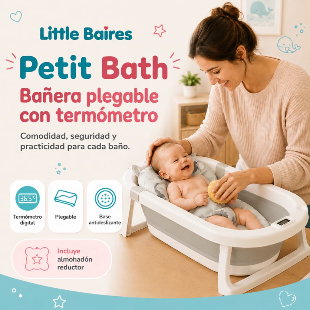 Bañera Plegable Bebé con Termómetro Digital y Almohadón — Rosa