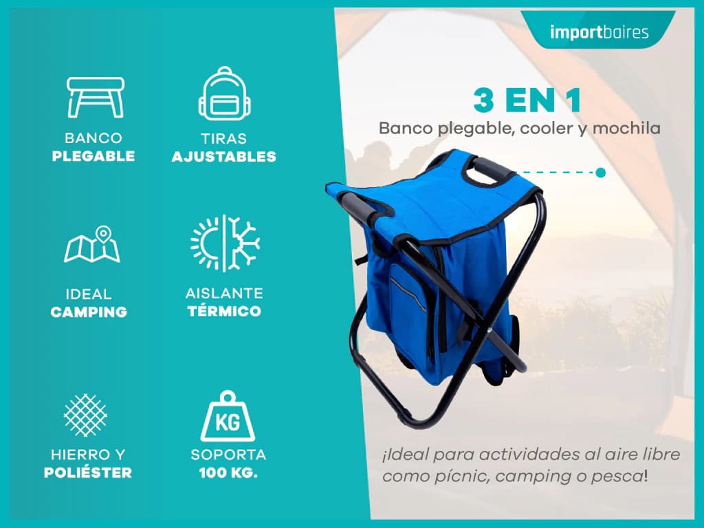 Silla banco Discovery 3 en 1: asiento, mochila y banco.