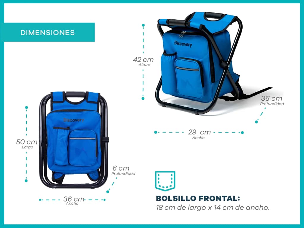 Silla banco Discovery 3 en 1: asiento, mochila y banco.
