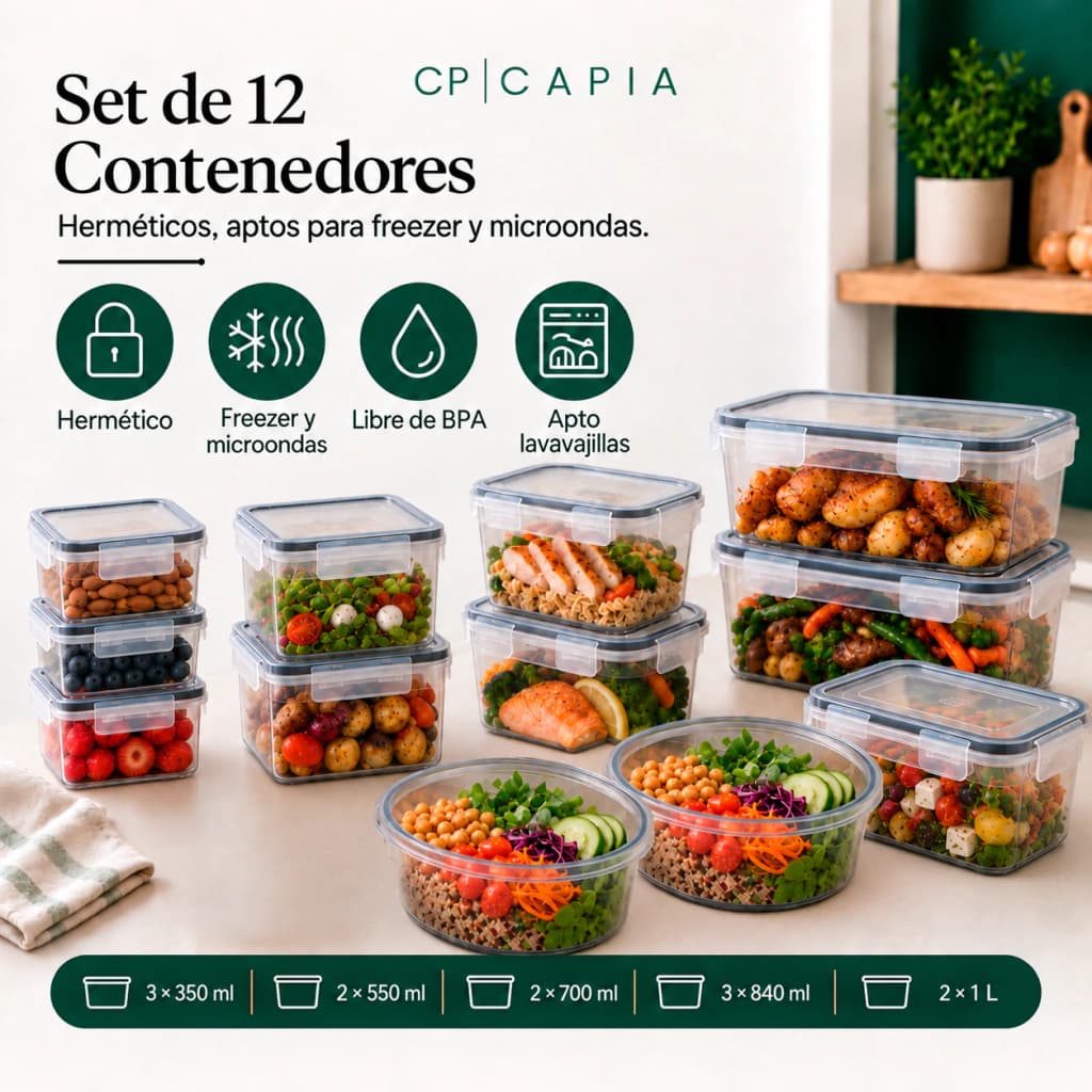 Set x12 Tápers Herméticos Capia BPA Free + Etiquetas y Marcador