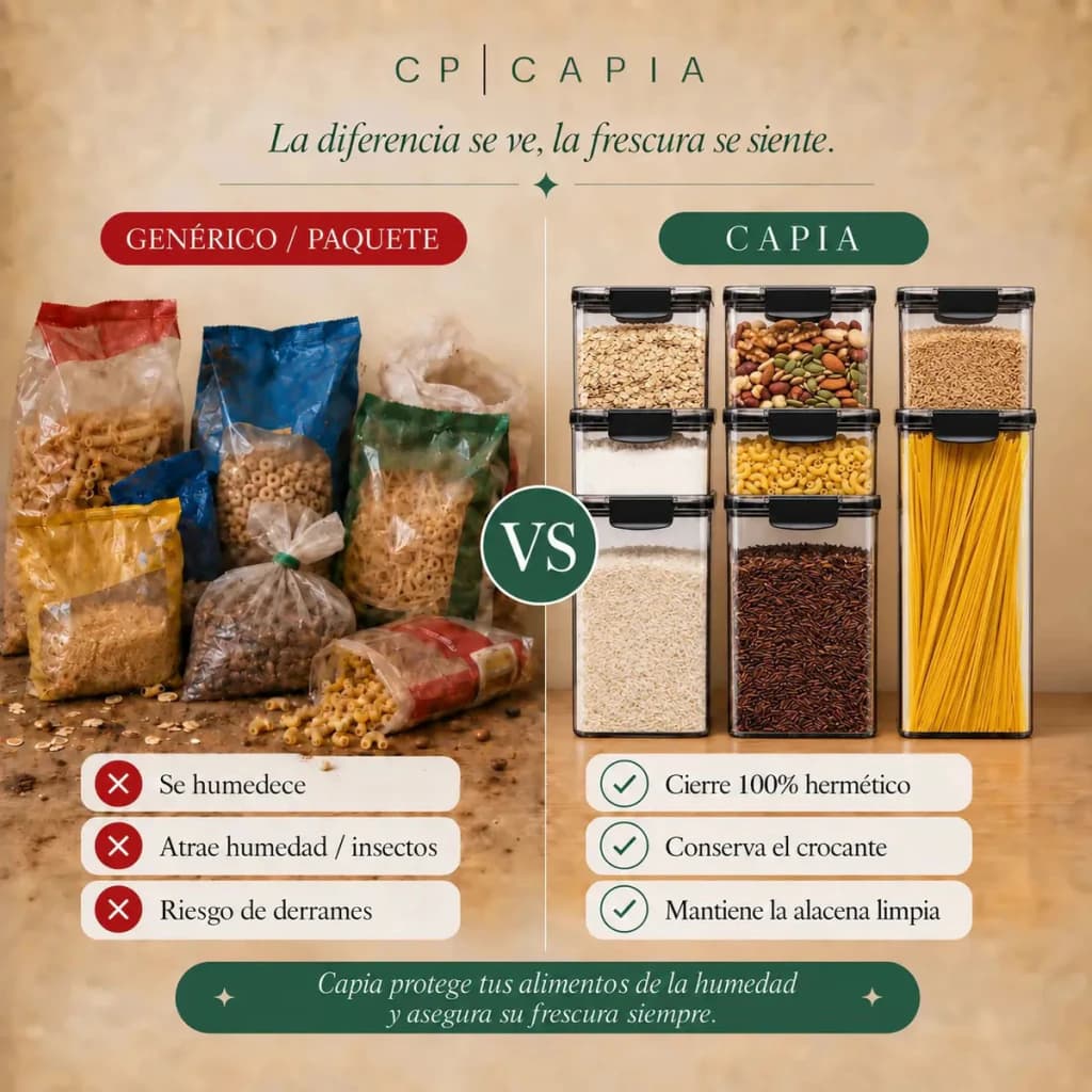 Set 8 Frascos Herméticos Apilables Organizadores de Alacena 1.8 L — Negro | Capia