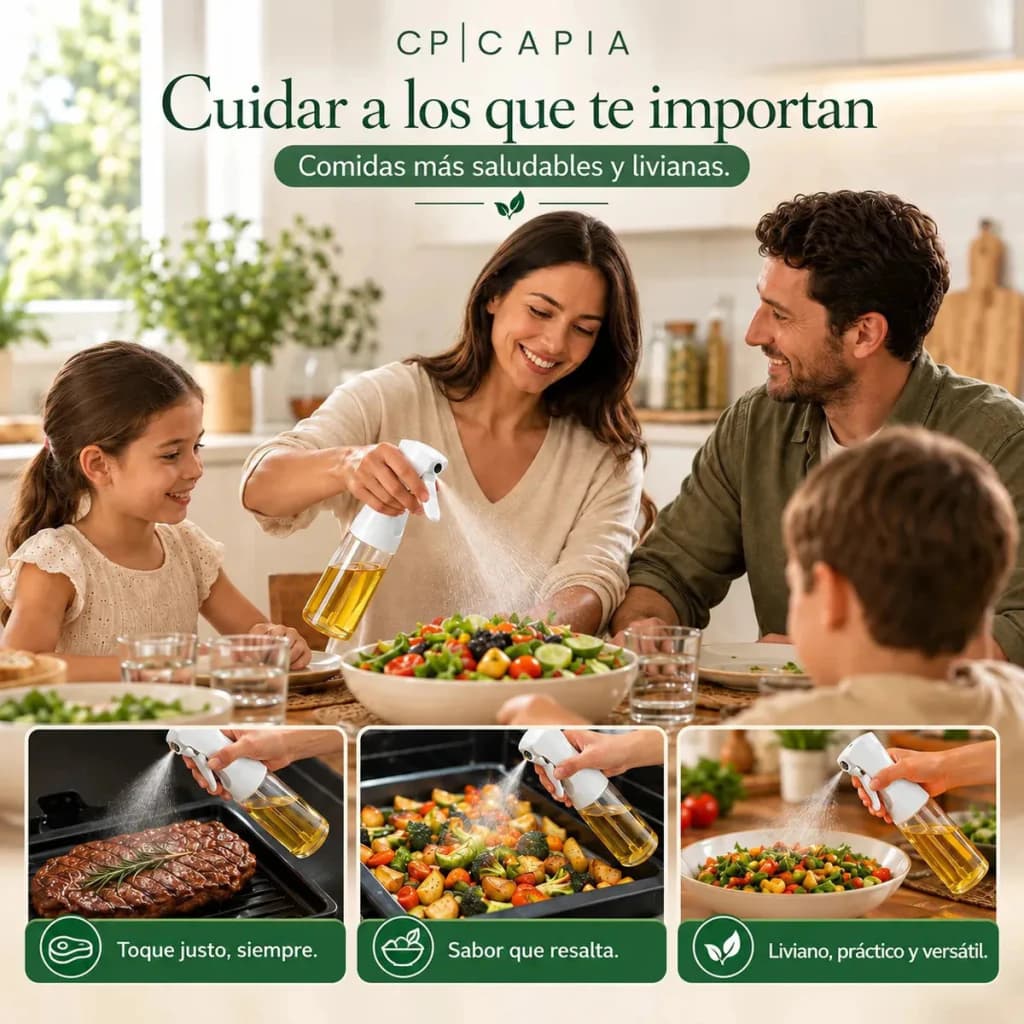 Aceitera Spray Rociador de Aceite de Vidrio 220 ml — Cocina más sano | Capia