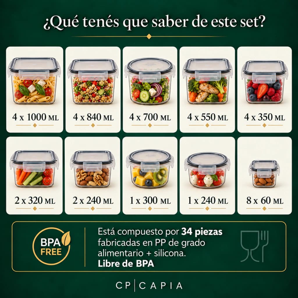 Set x34 Contenedores Herméticos Capia Línea Orquídea BPA Free