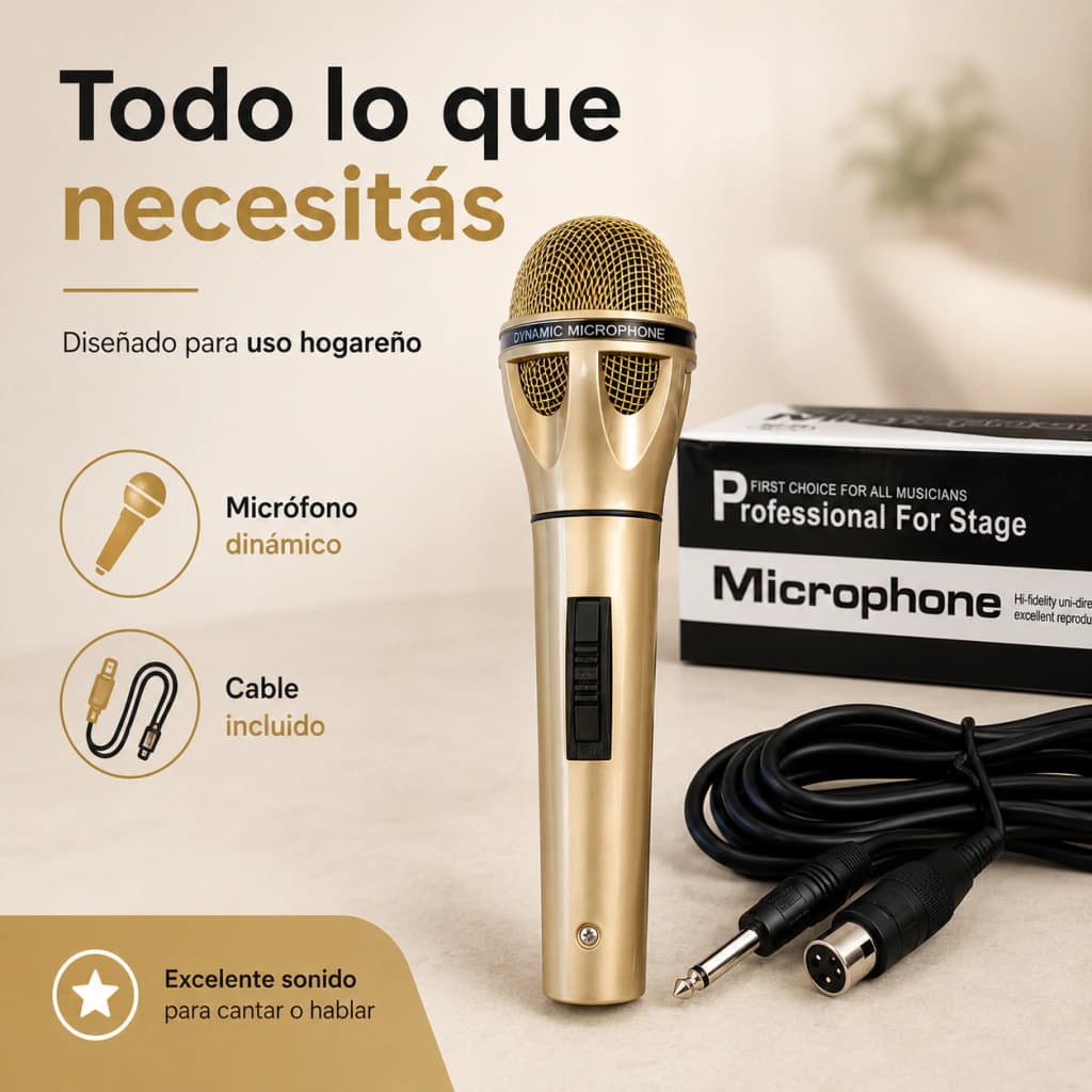 Micrófono Dinámico T-Go MIC 810 Gold con Cable 2m | XLR