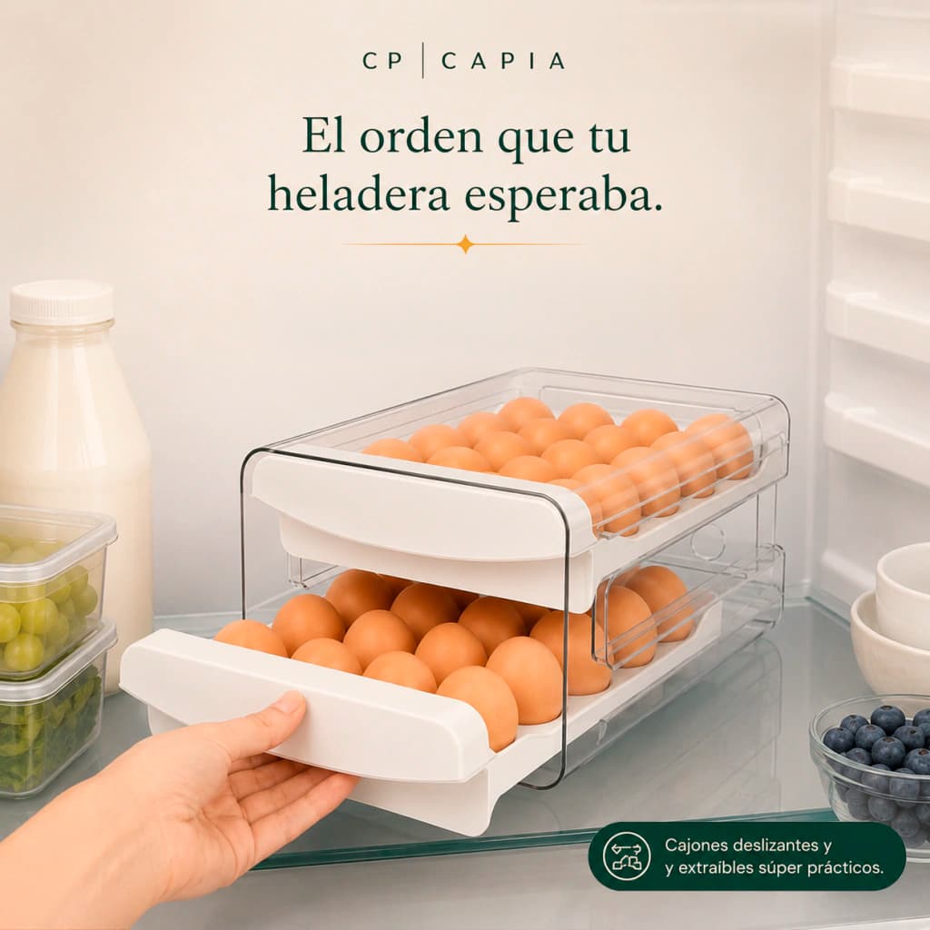 Huevera Organizadora Heladera Doble Cajón Deslizante Capia x40 Huevos