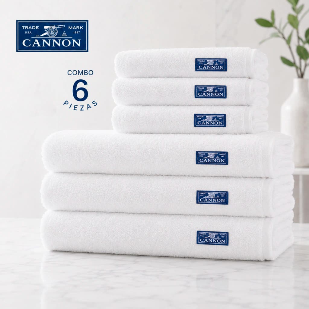 Combo Hotelero Cannon 520g | 3 Toallones + 3 Toallas 100% Algodón — Blanco