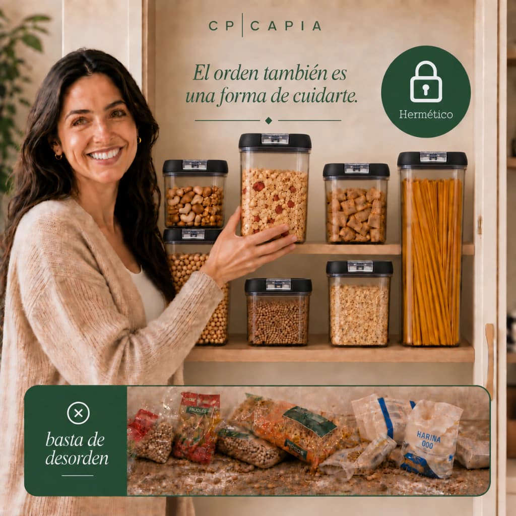 Set x7 Frascos Herméticos Cierre al Vacío | Organizadores de Alacena | Capia — Negro