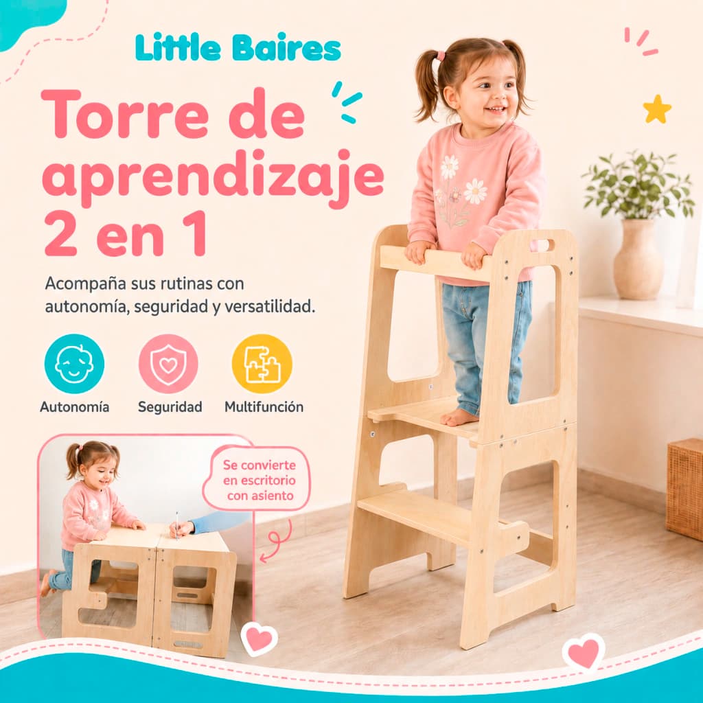 Torre de Aprendizaje Montessori 2 en 1 Convertible Escritorio