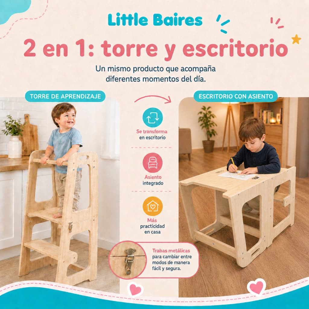 Torre de Aprendizaje Montessori 2 en 1 Convertible Escritorio