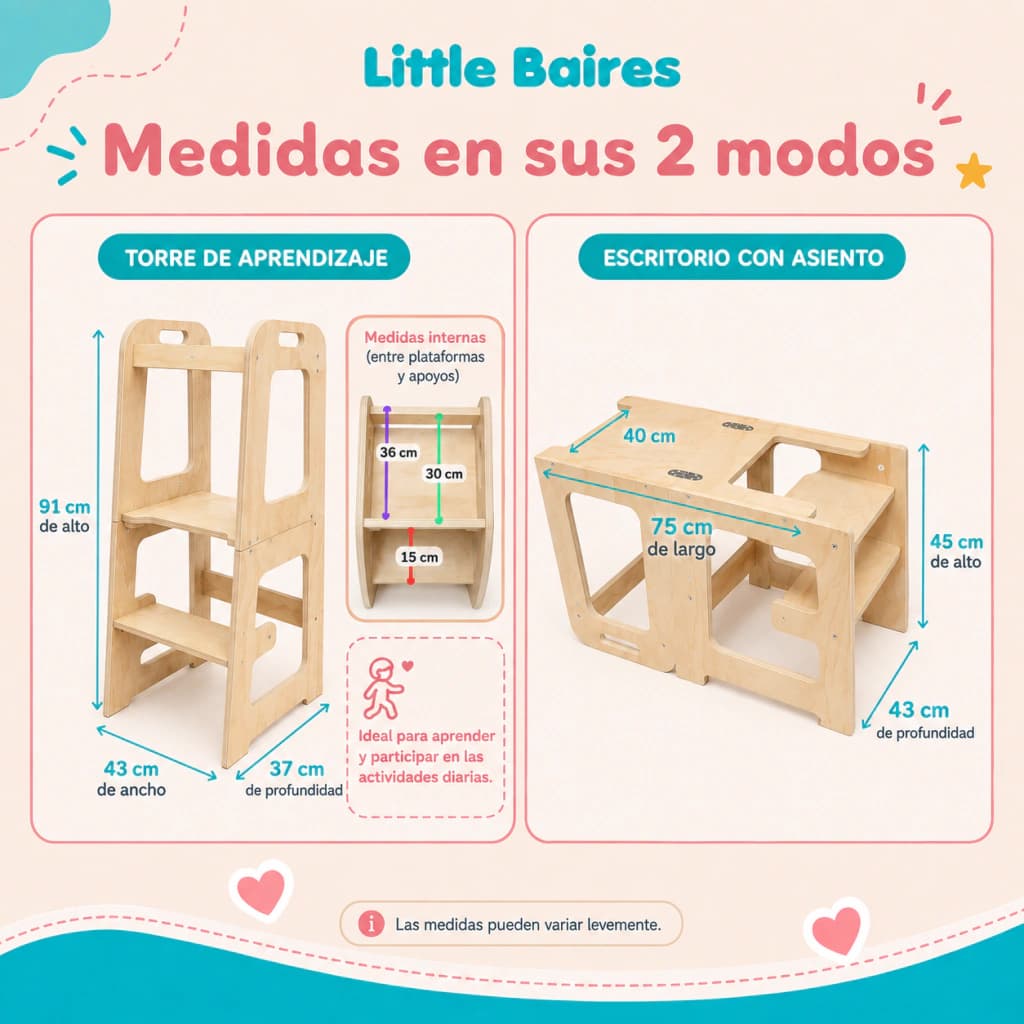 Torre de Aprendizaje Montessori 2 en 1 Convertible Escritorio