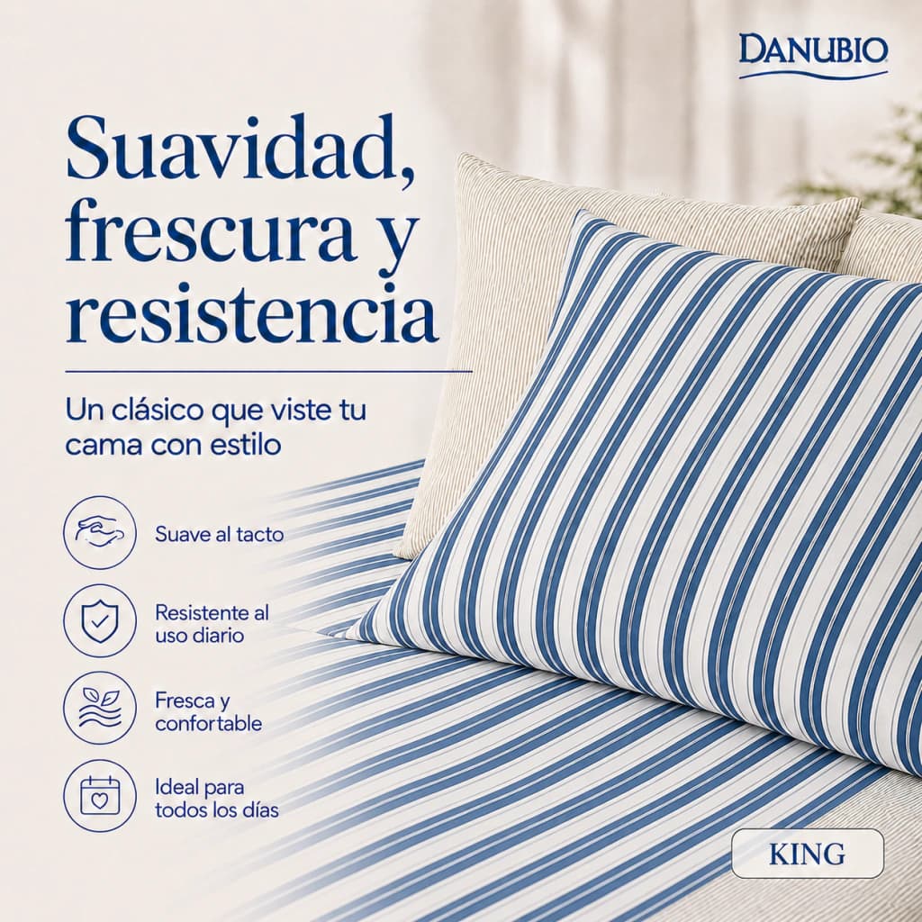 Juego de Sábanas Danubio Stripes Tamaño King | 144 Hilos — Dominic Poseidon A811