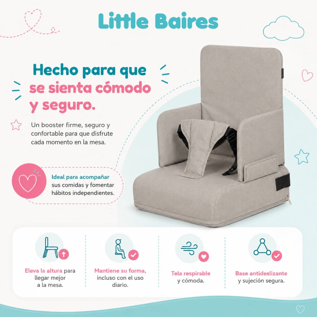 Asiento Elevador Bebé Plegable y Portátil | Little Booster — Gris