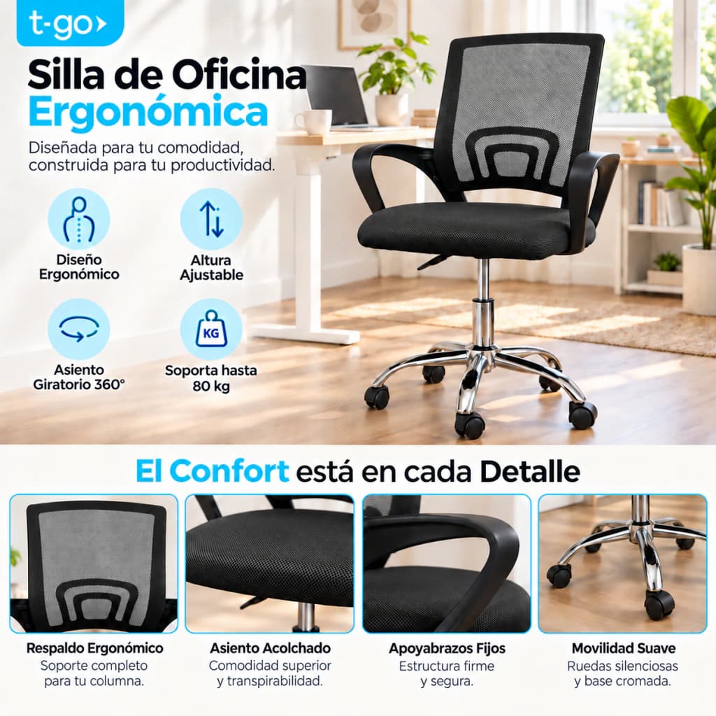 Silla De Escritorio Orion — Negro / Malla