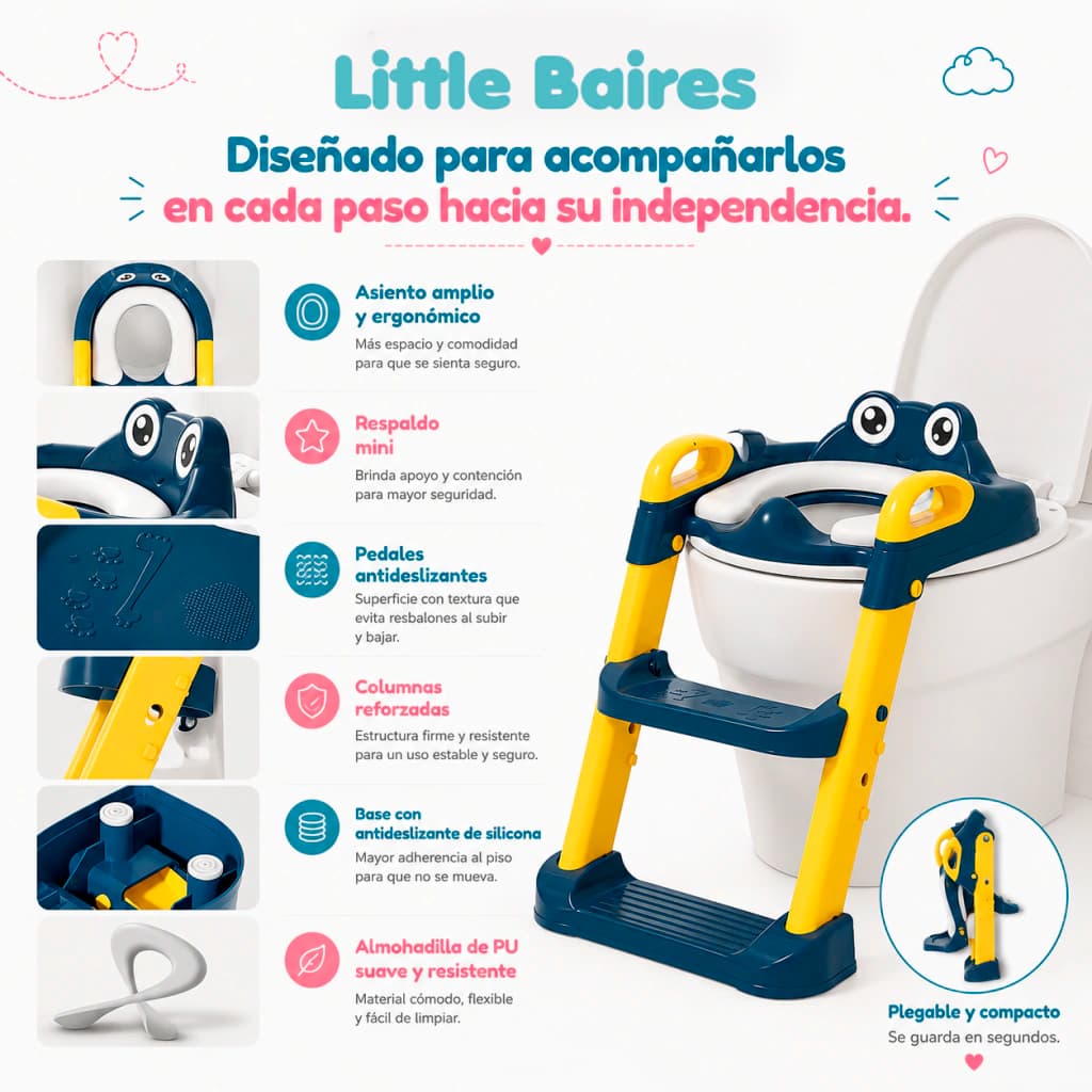 Asiento Adaptador Inodoro Infantil con Escalón Ranita