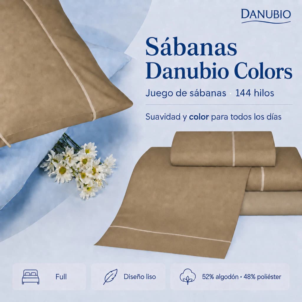 Juego de Sábanas Danubio Colors 2 Plazas 144 Hilos Algodón-Poliéster — Brindle