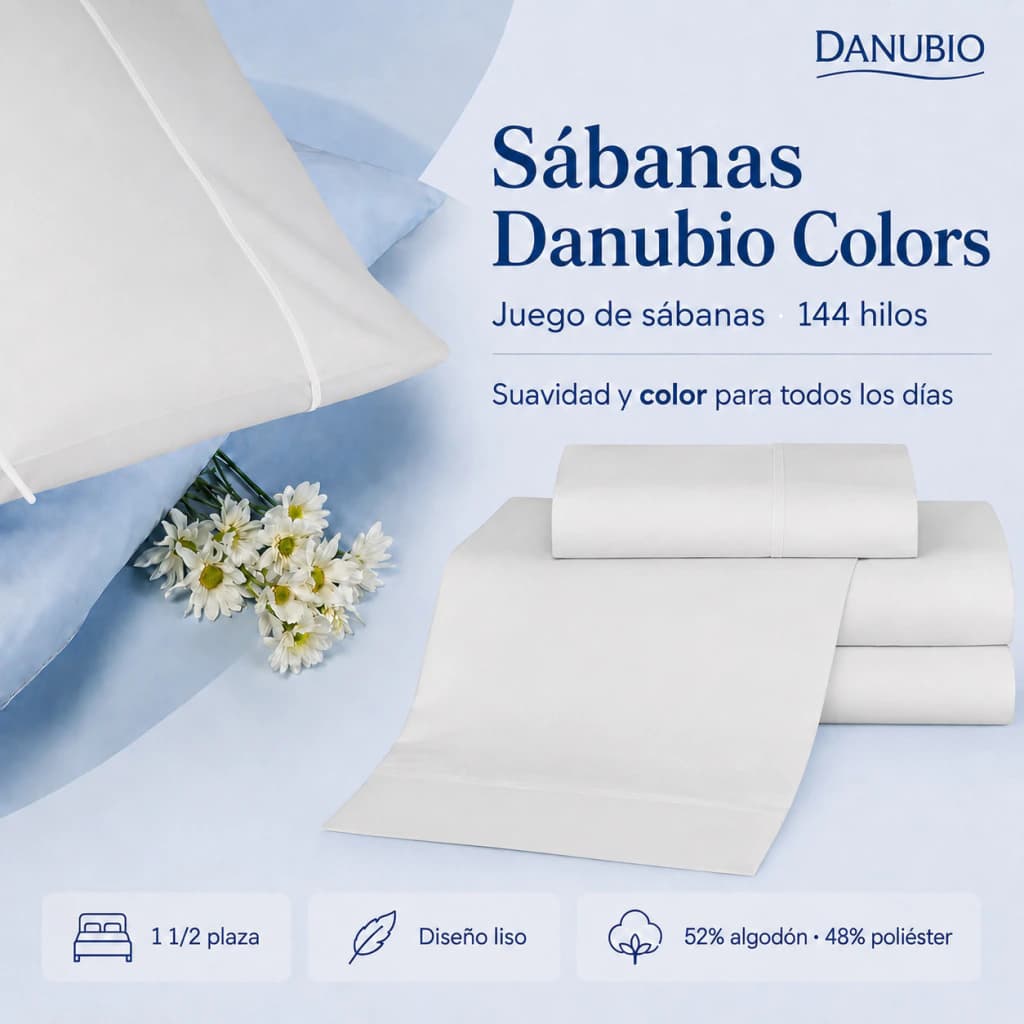 Sábanas 1½ Plaza Danubio Colors 144 Hilos – Percal Hipoalergénico — Gris