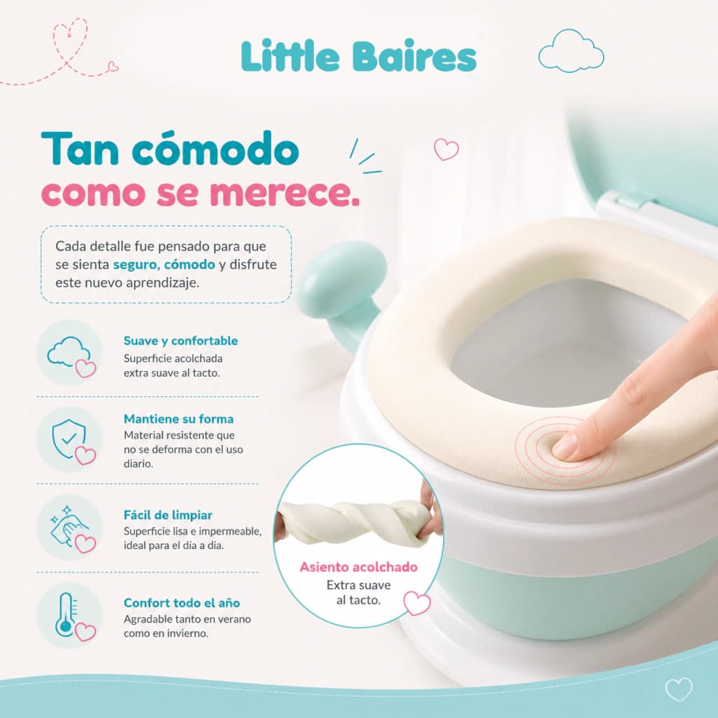 Pelela Inodoro Infantil de Aprendizaje | Asiento Acolchado — Celeste