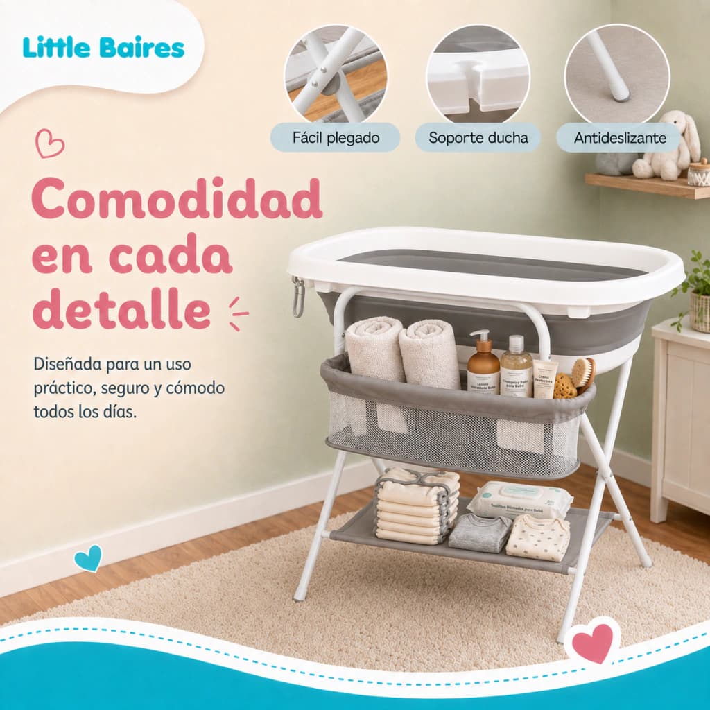 Bañera Plegable Bebé Moonie con Soporte y Termómetro
