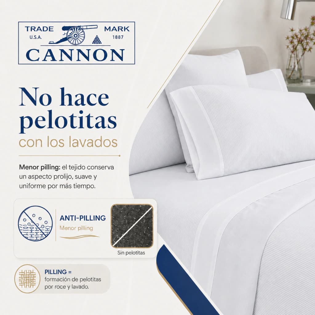 Juego de Sábanas Full 2 Plazas | 100% Algodón | Cannon Fieldcrest — Blanco Rayado