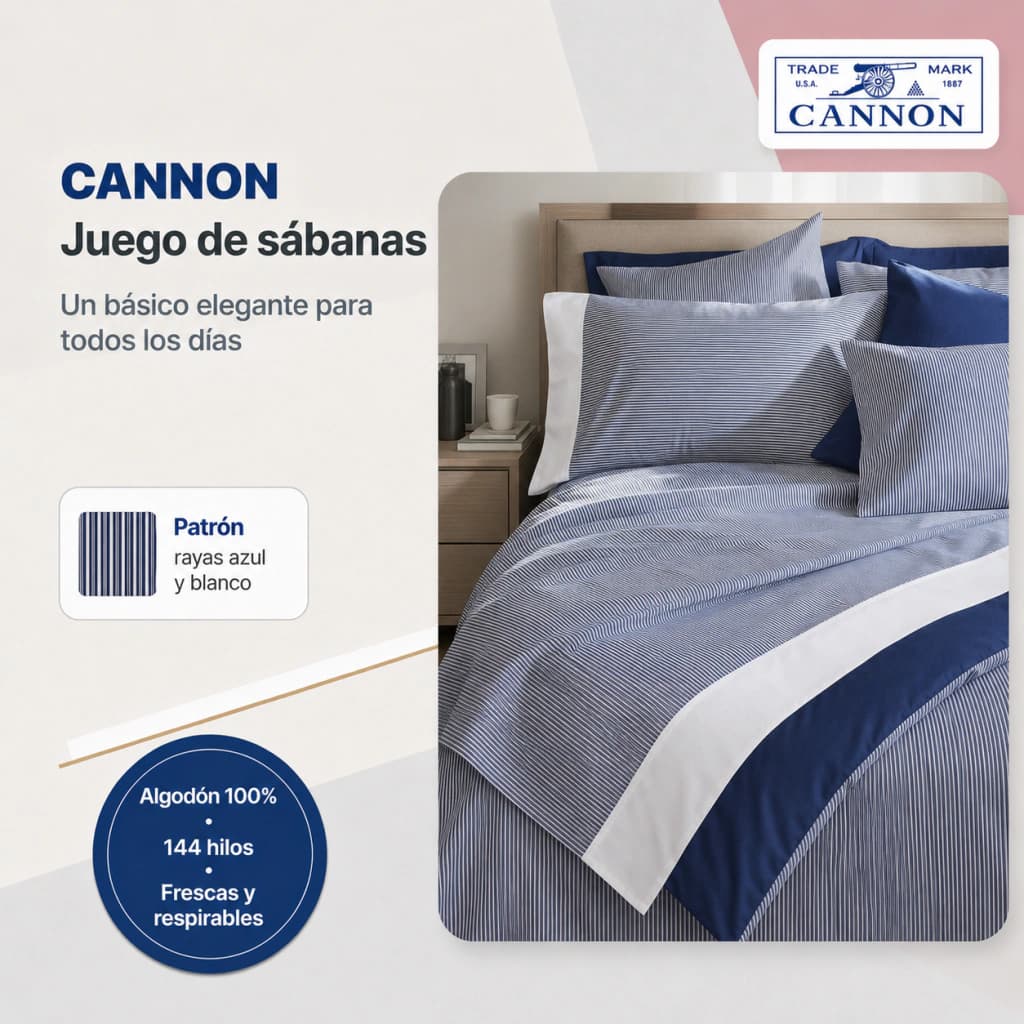 Juego de Sábanas Cannon Twin 1 1/2 Plazas | 100% Algodón | Cannon Fieldcrest — Shadow
