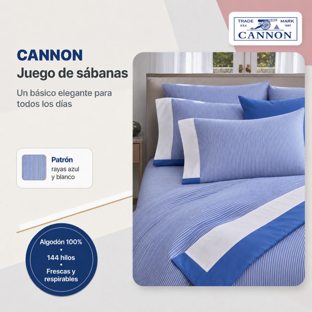Juego de Sábanas Queen Size | 100% Algodón | Cannon Fieldcrest — Gris