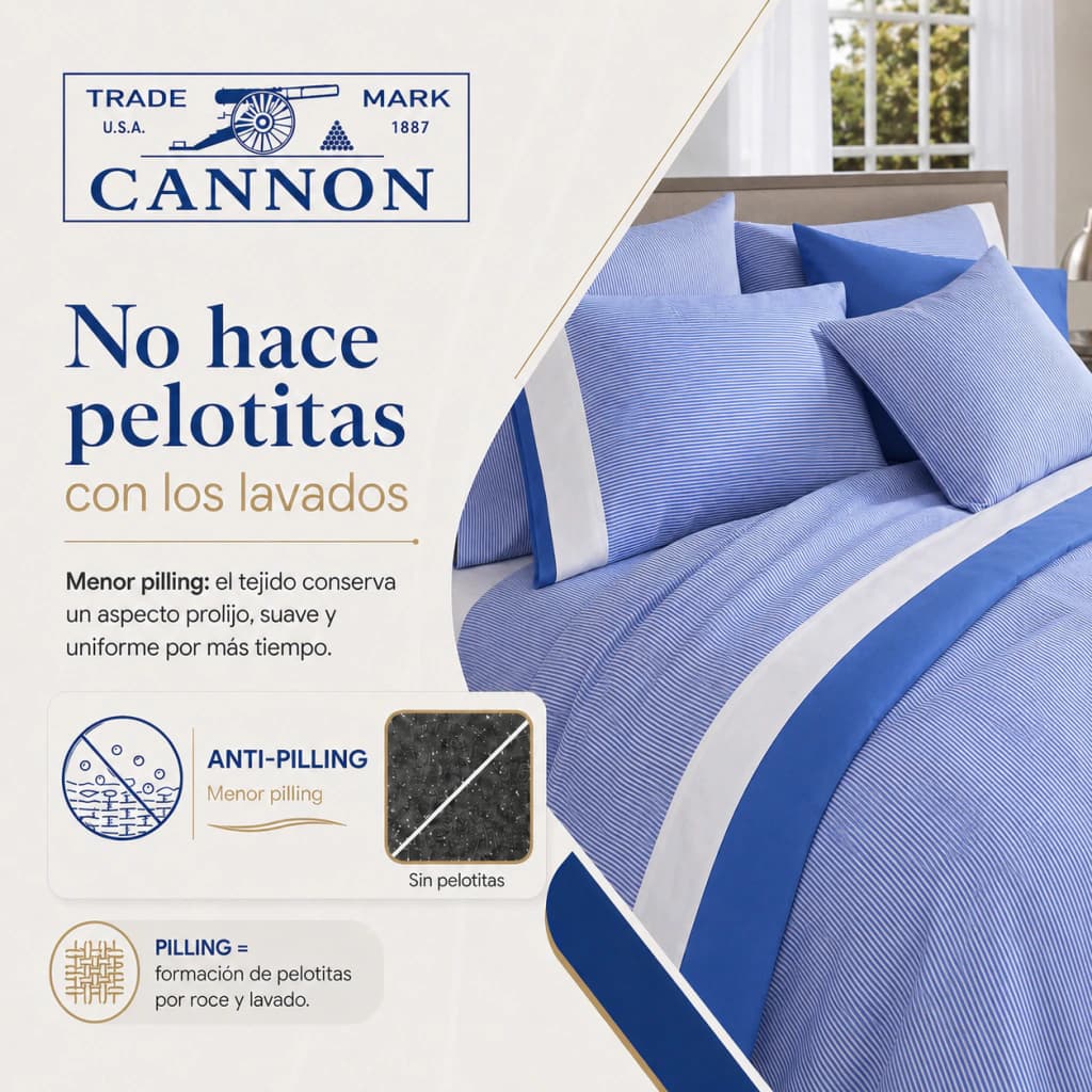 Juego de Sábanas Cannon Twin 1 1/2 Plazas | 100% Algodón | Cannon Fieldcrest — Azul Claro