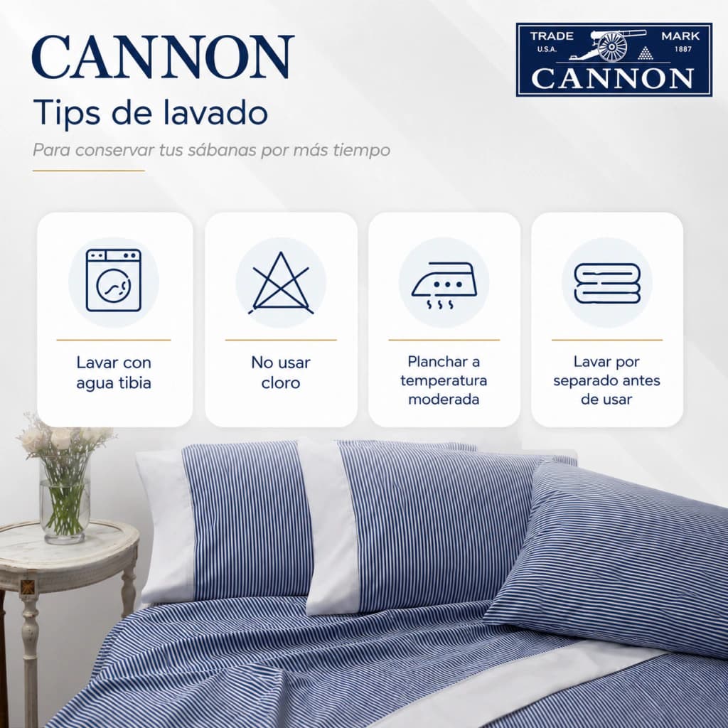 Juego de Sábanas Twin 200 Hilos | 100% Algodón Premium | Cannon Classic — Azul Rayado