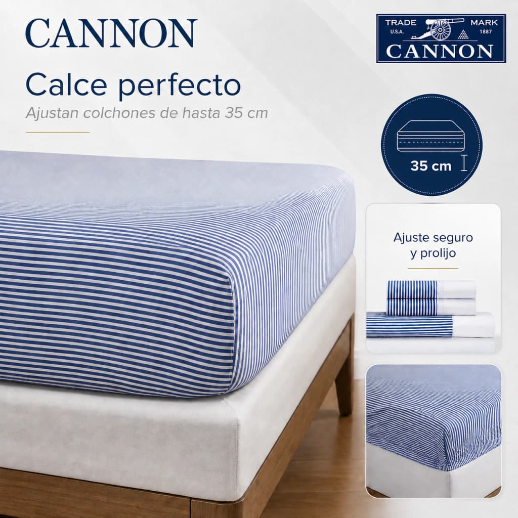 Juego de Sábanas Queen Size 200 Hilos | 100% Algodón Premium | Cannon Classic — Gris Rayado