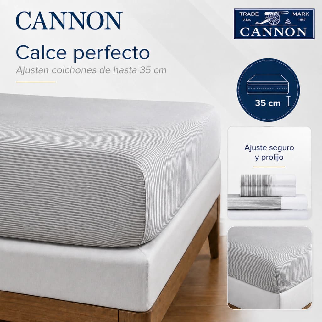 Juego de Sábanas Twin 200 Hilos | 100% Algodón Premium | Cannon Classic — Azul Rayado