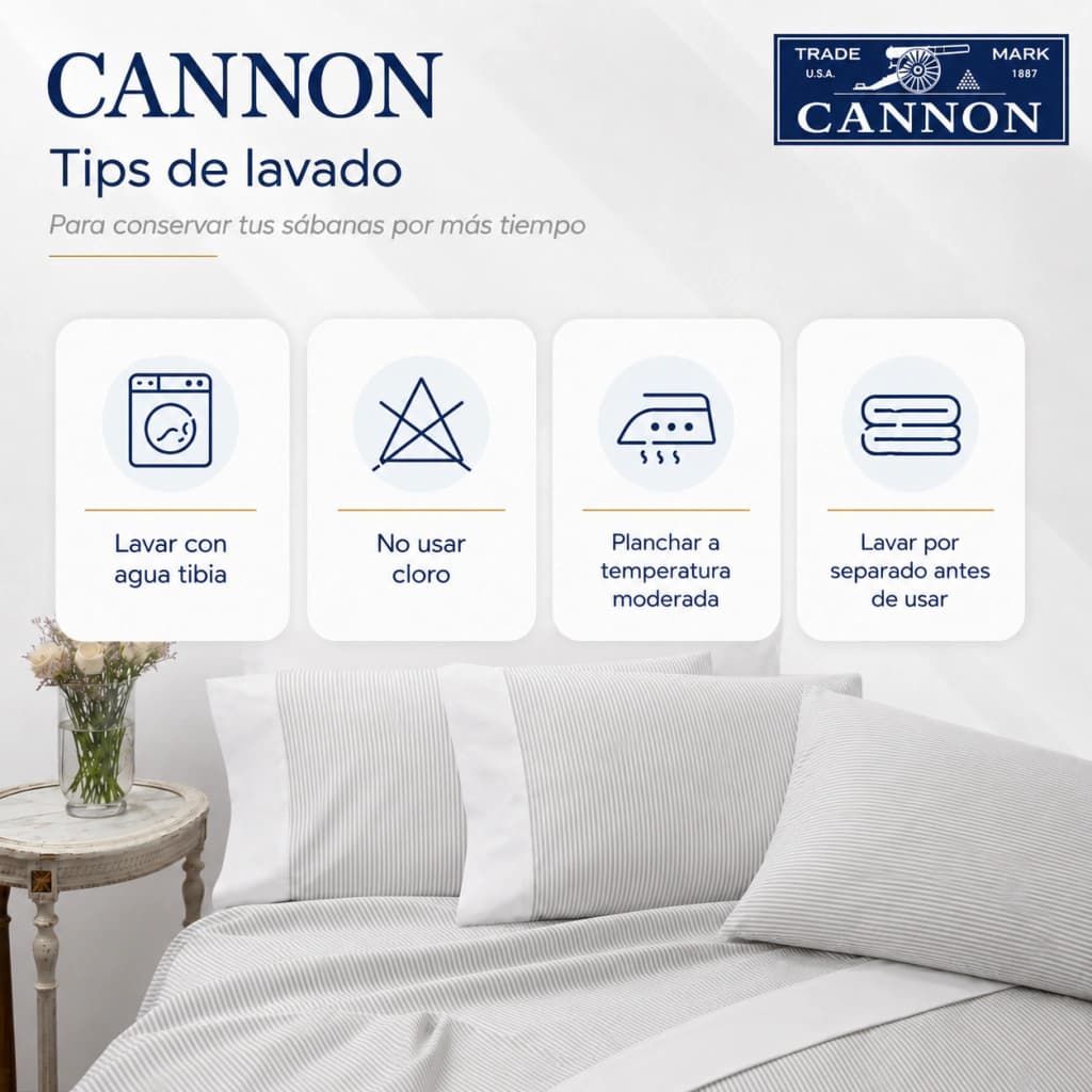 Juego de Sábanas 2 Plazas 200 Hilos | 100% Algodón Premium | Cannon Classic — Blanco Rayado