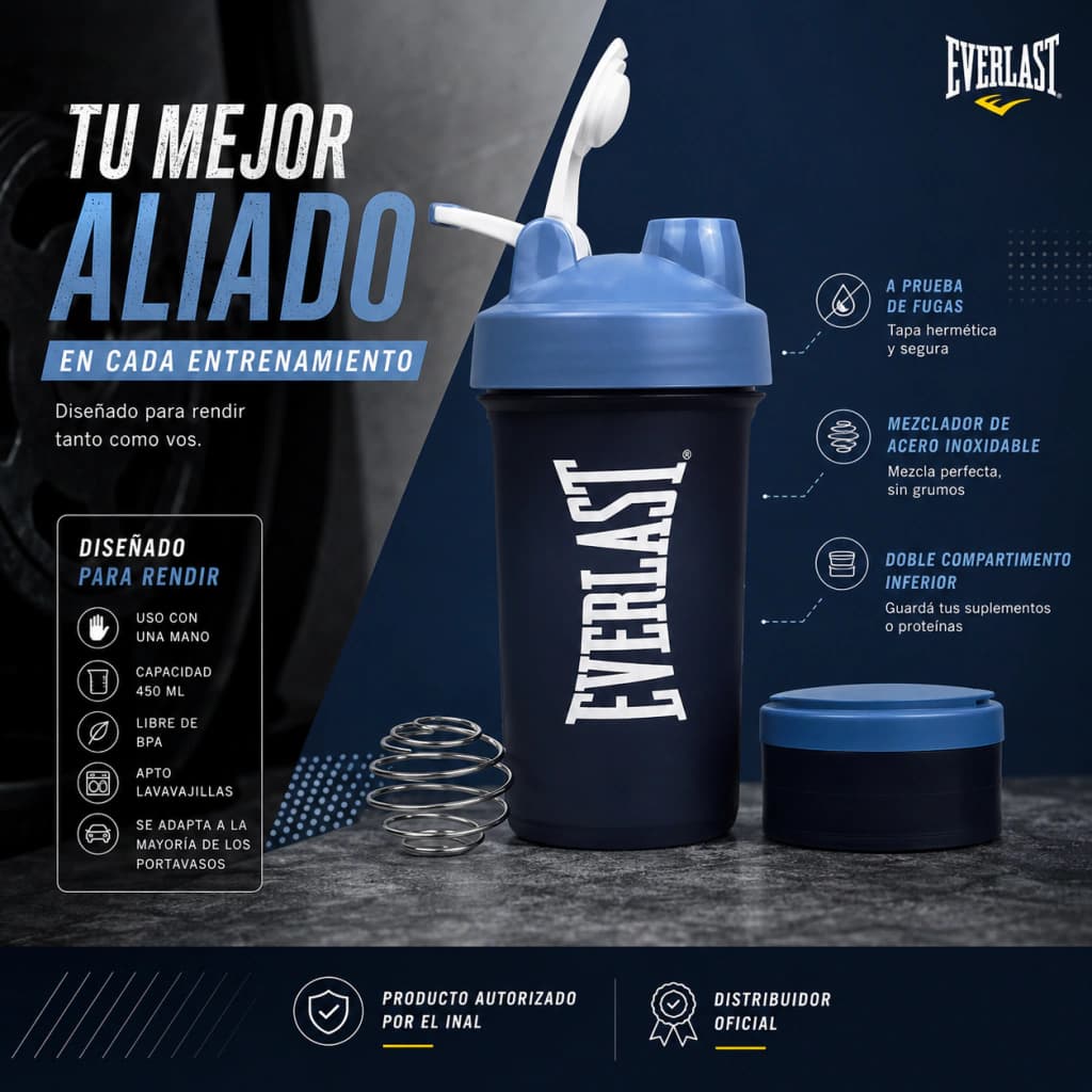 Shaker Everlast 450 ml Vaso Mezclador para Proteínas — Gris