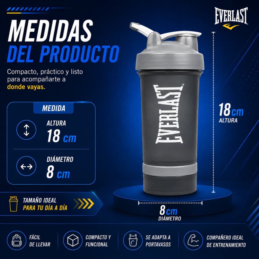 Shaker Everlast 450 ml Vaso Mezclador para Proteínas — Gris