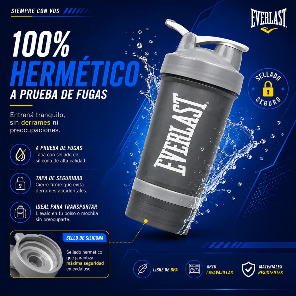 Shaker Everlast 450 ml Vaso Mezclador para Proteínas — Gris