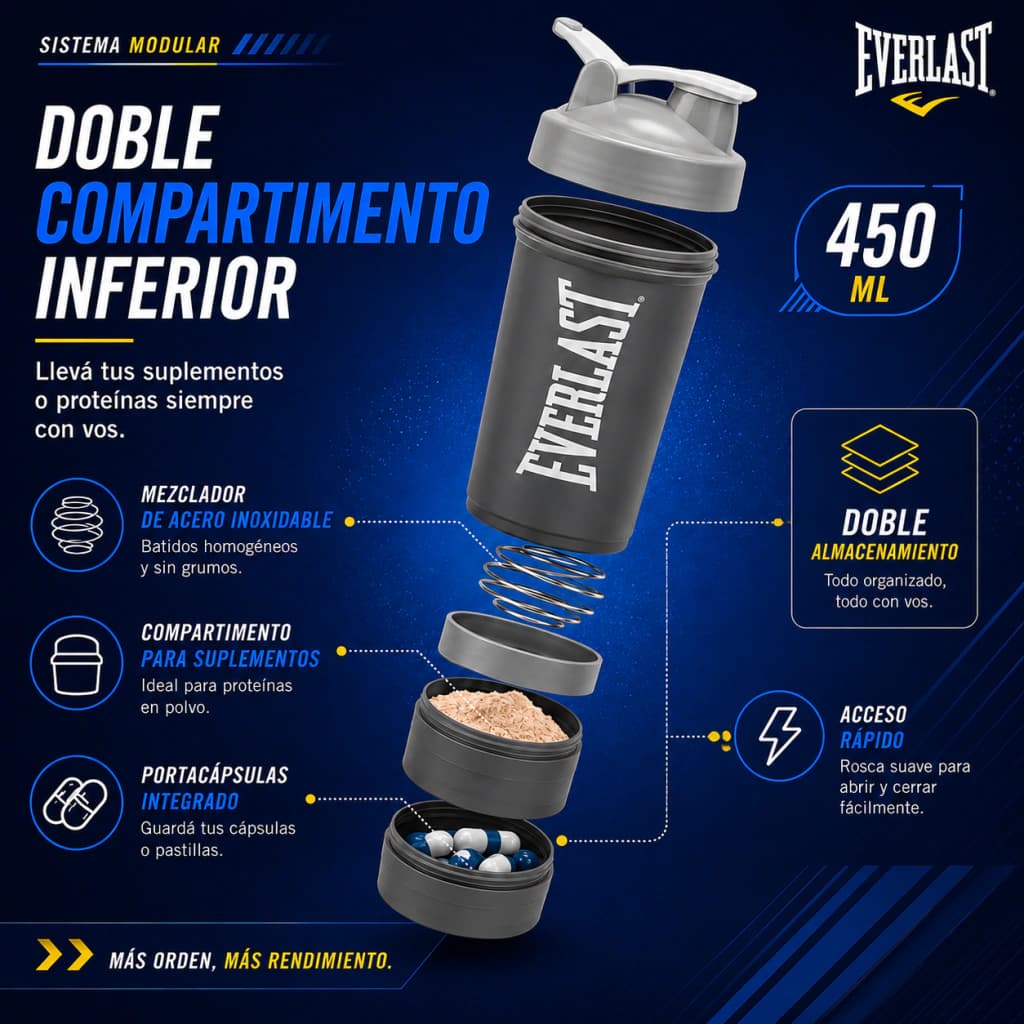 Shaker Everlast 450 ml Vaso Mezclador para Proteínas — Gris