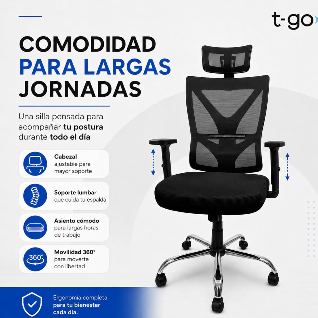 Silla De Escritorio Ergo Supreme — Negro / Malla