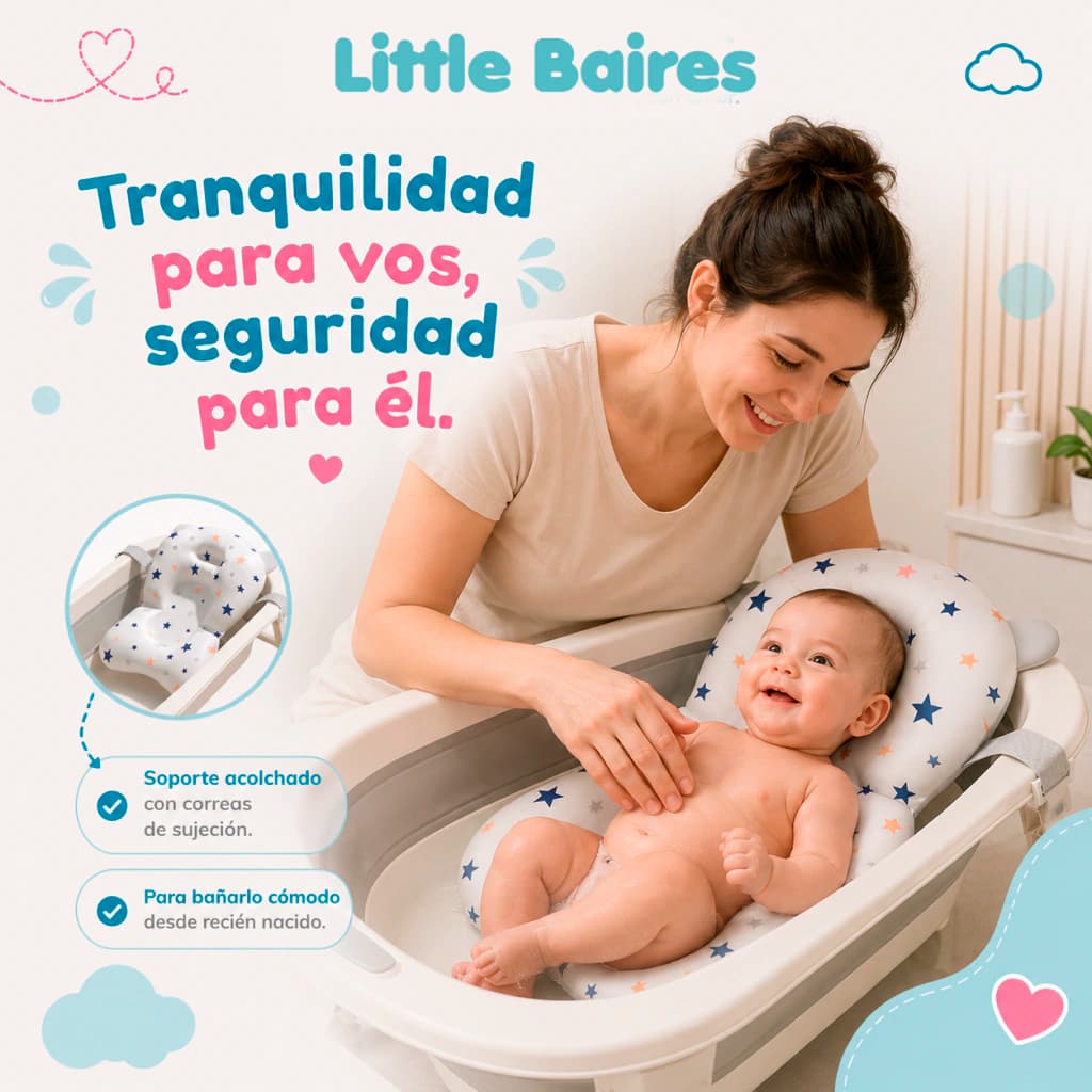 Kit Bañera Plegable XL con Termómetro y Accesorios | 5 en 1 — Gris