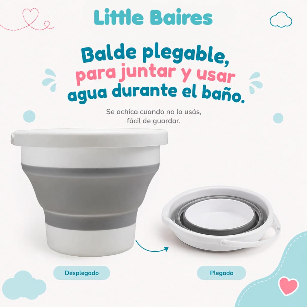 Kit Bañera Plegable XL con Termómetro y Accesorios | 5 en 1 — Gris