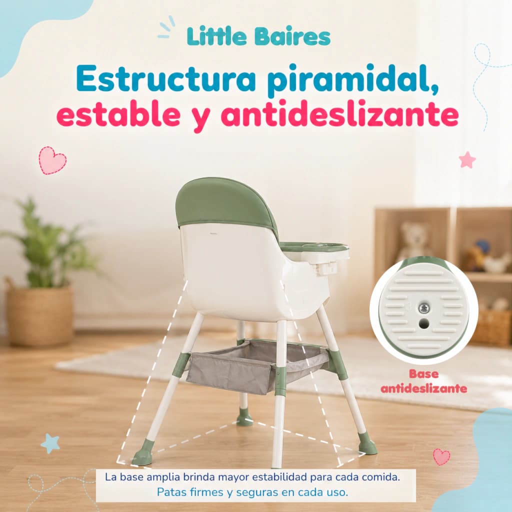 Silla de Comer 2 en 1 Bebé con Ruedas y Bandeja Ajustable — Verde Oliva